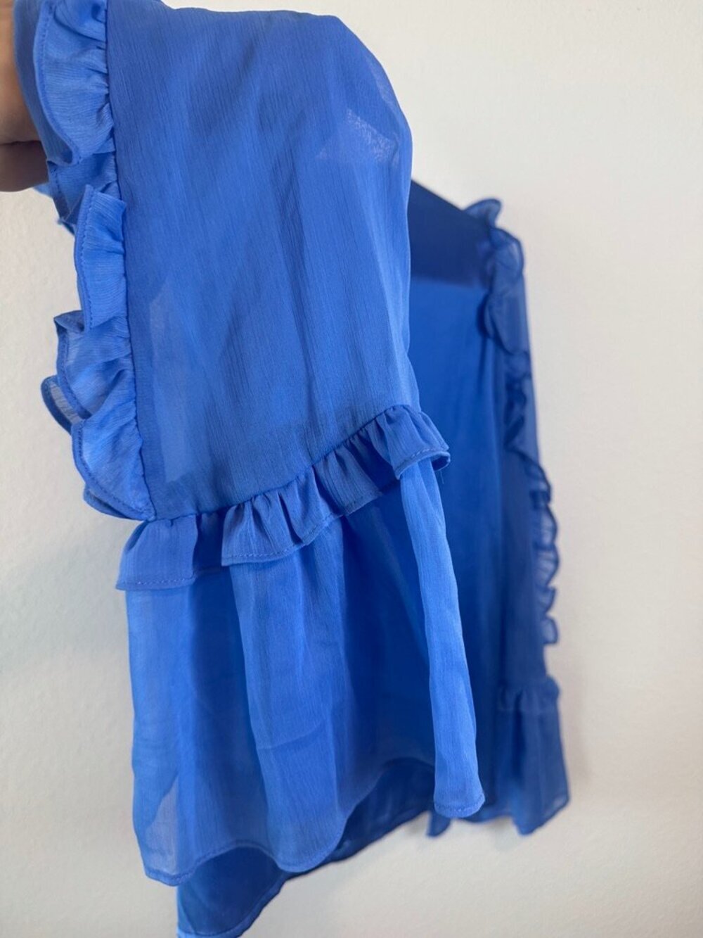 French Connection Cobalt Blue Ruffle Chiffon Sleeve Blouse Size M - Picture 4 of 5